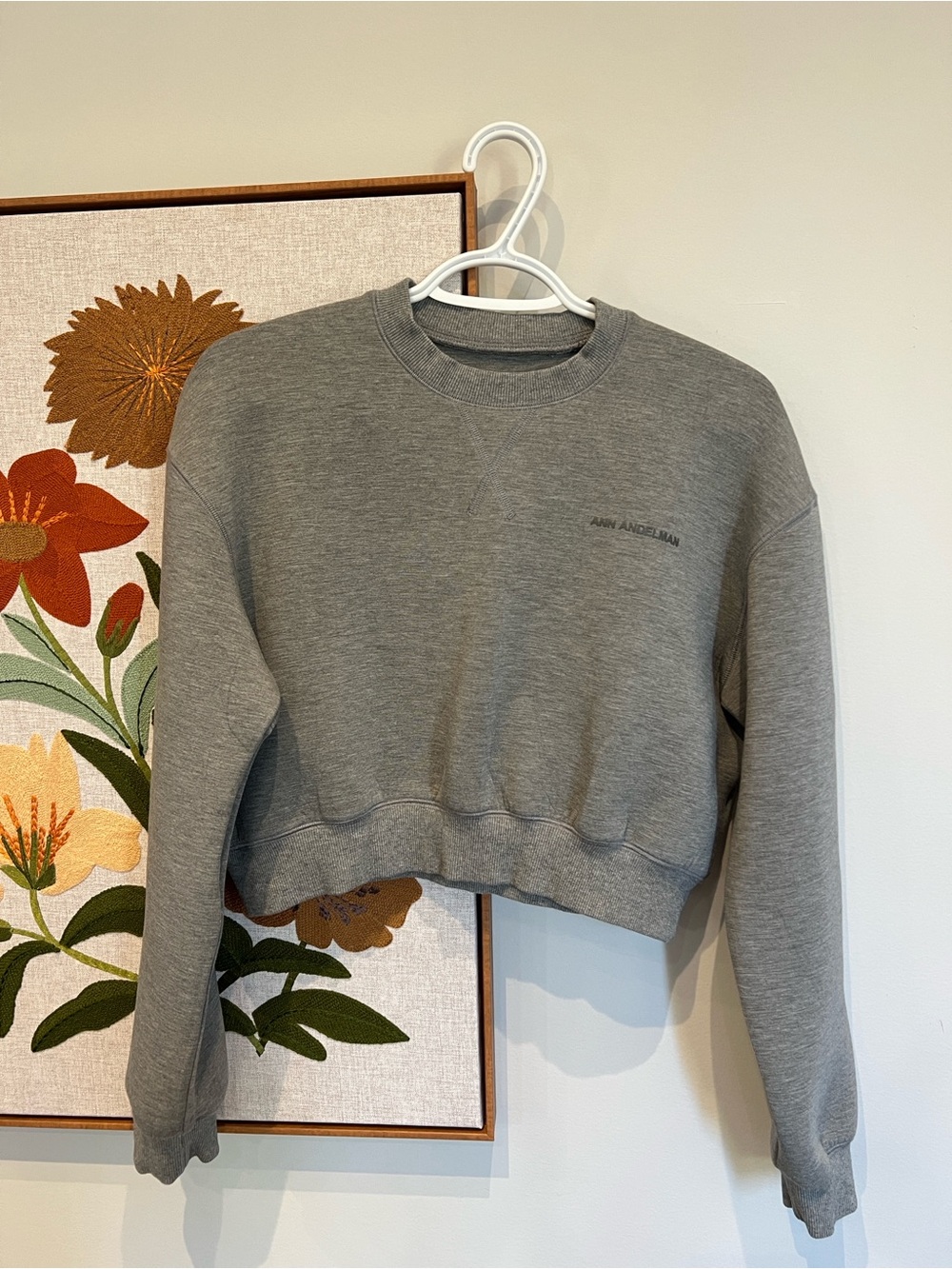 Ann Andelman Light Gray Cropped Crewneck Sweatshirt Size Large (runs small)